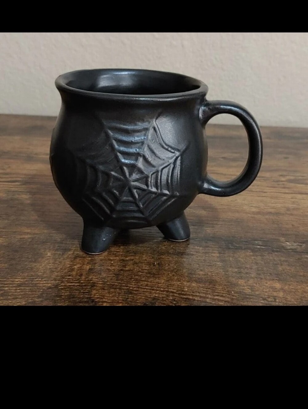 Cool Black Stoneware 16 Oz 3D Embossed Spider Web Cauldron Mug New